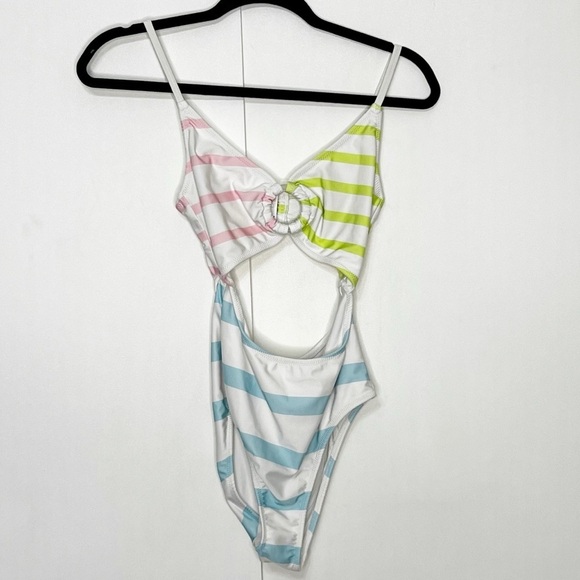 SOLID & STRIPED White, Blue, and Green One Piece Swimsuit - Picture 6 of 6